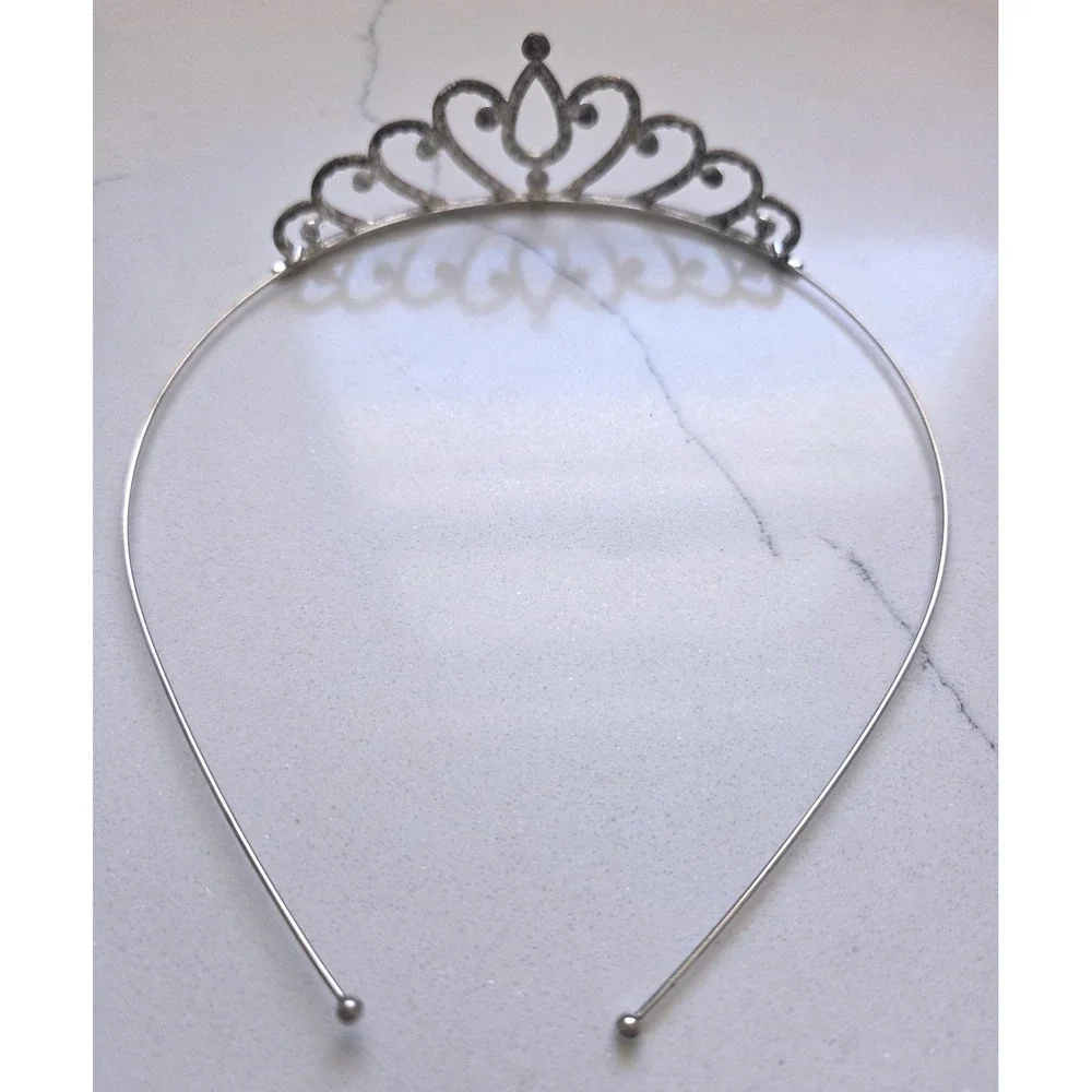 Silver Tone Dainty Rhinestone Tiara Headband Scroll Crystal Princess Crown